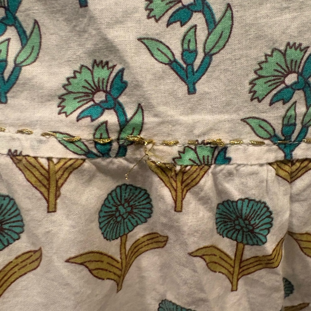 Chelsea & Theodore Cream Mini Dress with Blue Floral Print 1x - Picture 7 of 8